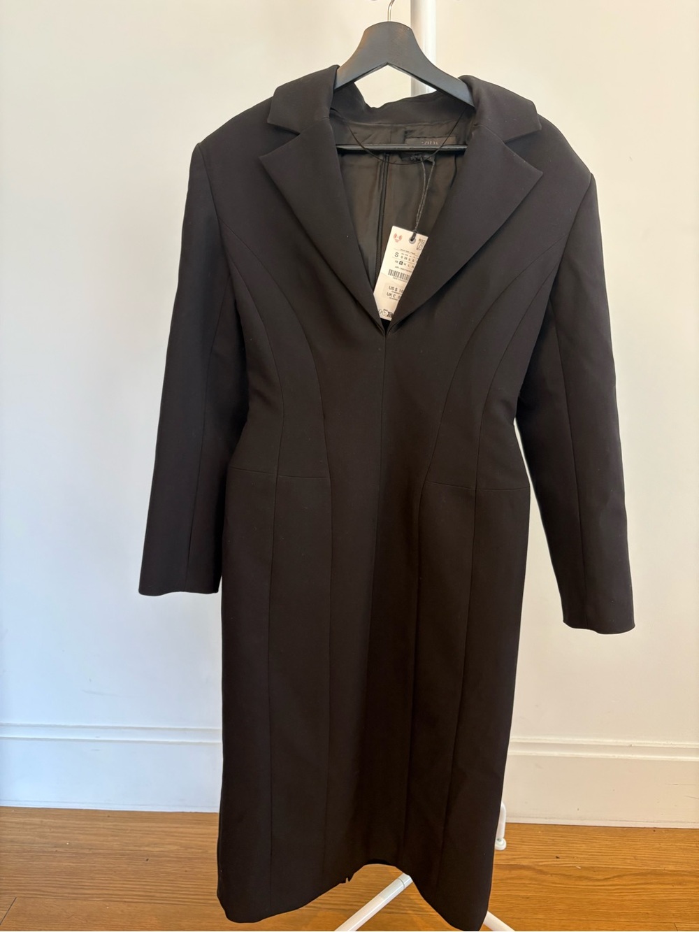 Classic Black Long Coat with Tailored Seams